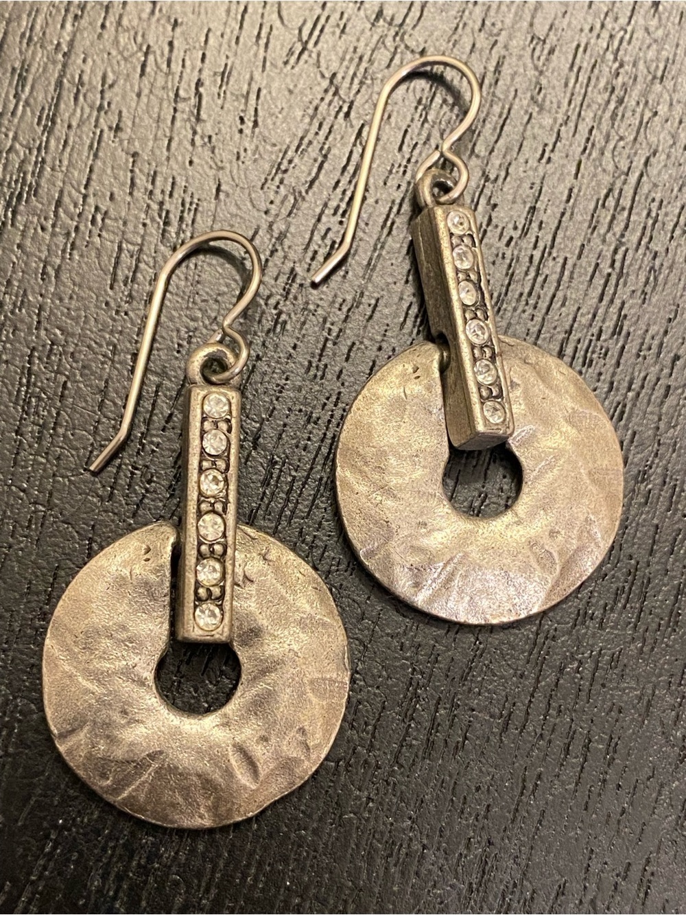Vintage silvertone rhinestone door-knocker dangle earrings